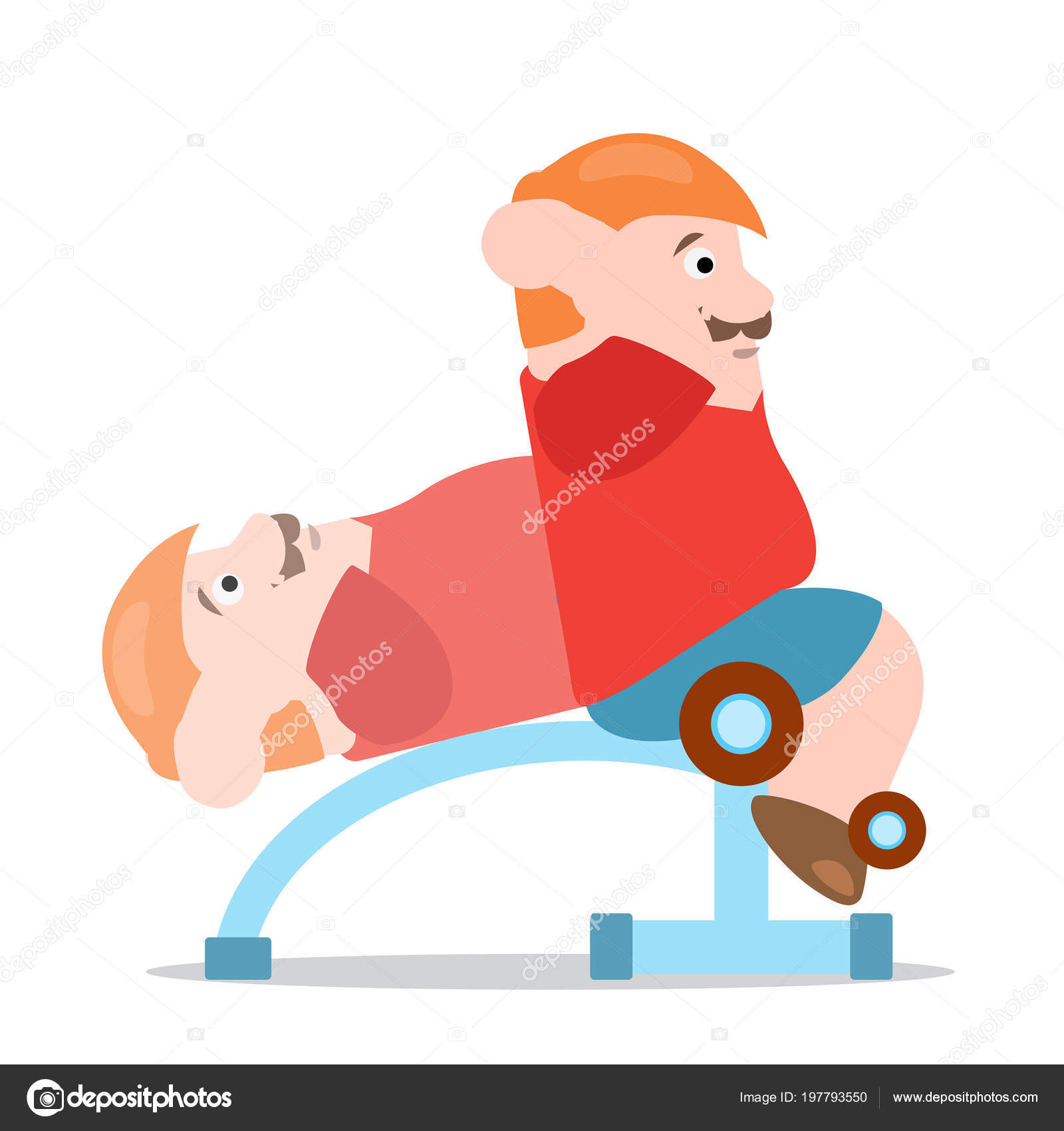 Man Doing Exercise Press Bench Color Cartoon Vector Illustration