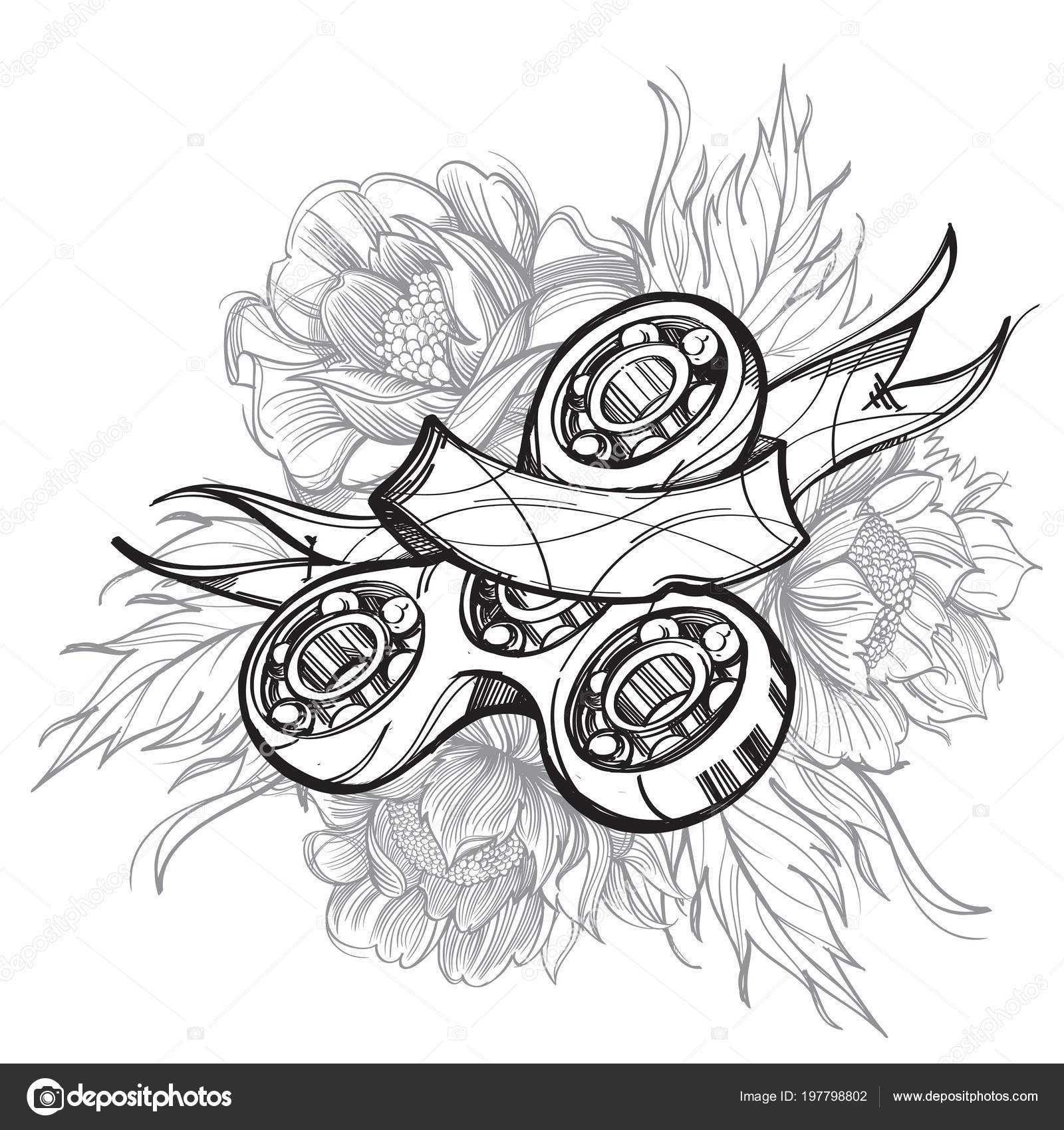 Hand Drawn Monochrome Spinner Sketch Tattoo Stock Vector Image by