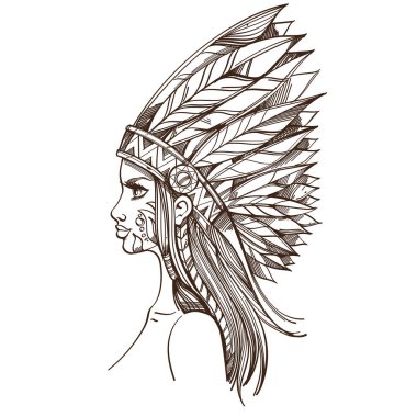 Kuzey Amerika yerlileri headdress kız profili