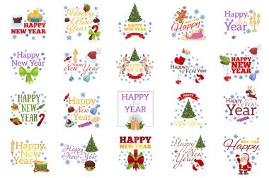 Renkli elle çizilmiş Happy New Year desenleri