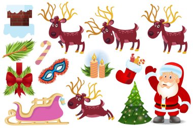 Vektör çizimler Noel ve Yılbaşı'nın tasarımı için büyük bir set.