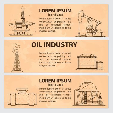 Kartları, ya da afiş veya kitapçık vektör güneş, güneş panelleri, petrol, yel değirmeni, baraj ve el yazısı vintage yazı kümesidir. Tek renkli illüstrasyon izole bej renkli arka plan üzerinde