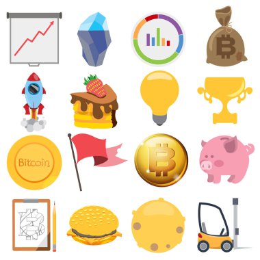 Simgeler kümesi. Bitcoin, cryptocurrency kavramı. Vektör elemens infographics, poster, afiş, el ilanları ve daha fazla reklam için.