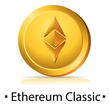 Etherium klasik. Altın sikke cryptocurrency logosu ile. Beyaz arka plan üzerinde izole vektör çizim.