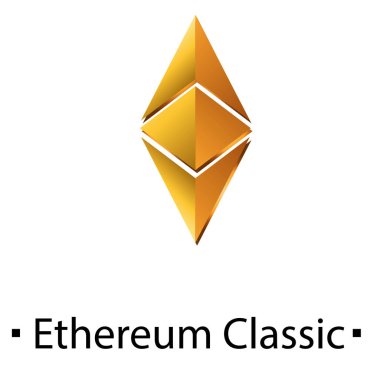 Etherium klasik cryptocurrency altın simgesi. Beyaz arka plan üzerinde izole vektör çizim.