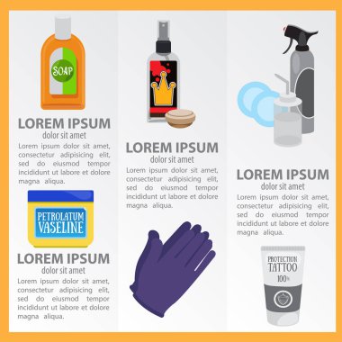 Afiş bir dizi resmi olan ürünler ve promosyon ürünleri tasarımı için dövme araçları.