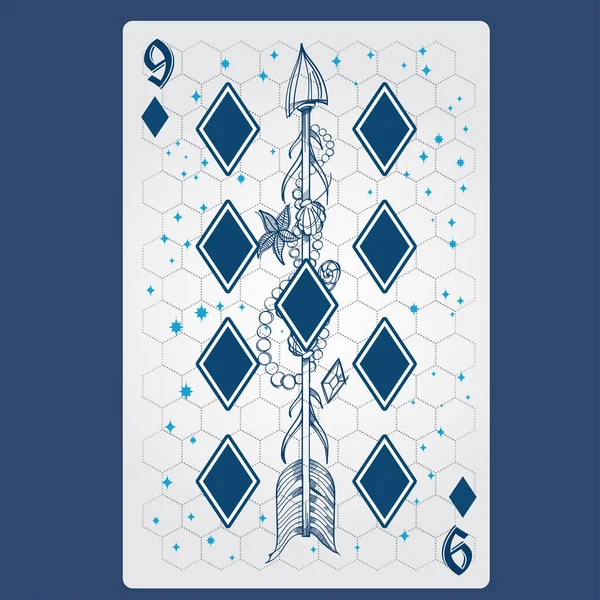 Nove Ouros Jogando Cartão Com Design Original Sobre Tema Espaço — Vetor de Stock