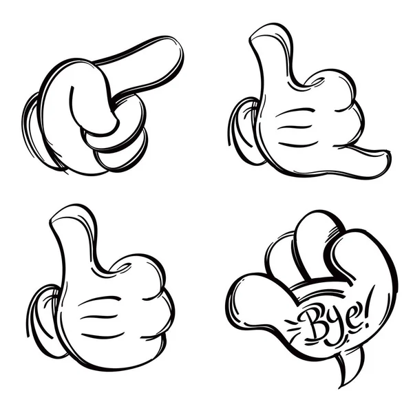 Outline Hand Gestures Isolated White Background — Stock Vector