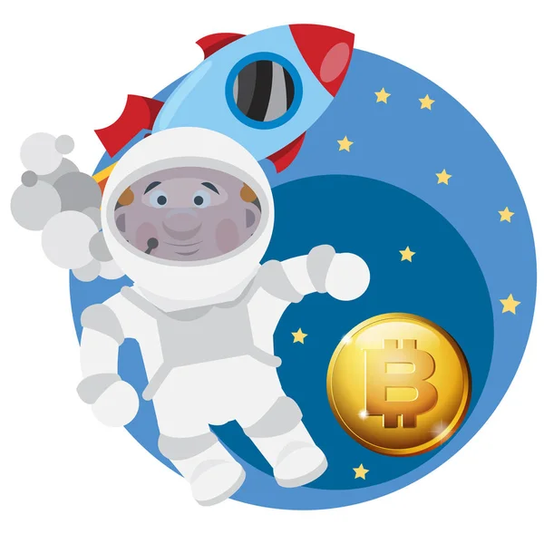 Astronaut Outer Space Bitcoin Sign Vector Illustration Isolated White Background — Stock Vector