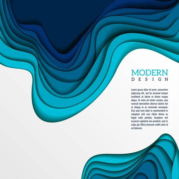 Pozadí Modrým Abstraktní Mnohovrstevnatou Vlnkovým Vzorem Papírové Umění Styl Design — Stockový vektor