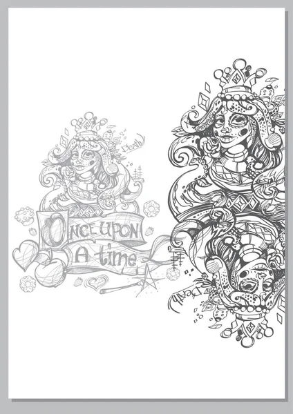 Королева Шаблон Казковими Персонажами Створення Плакатів Обкладинок Брошур — стоковий вектор