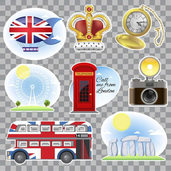 Inglaterra Conjunto Ilustraciones Vectoriales Con Símbolos Tradicionales Gran Bretaña — Vector de stock