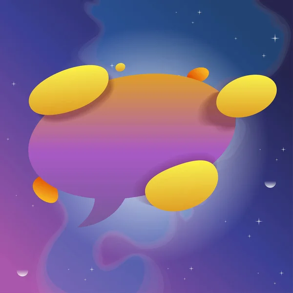 Purple Speech Bubble Yellow Splashes Vector Illustration Blue Violet Cosmic — Stock Vector
