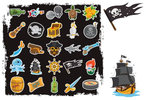 Set of stickers and objects on pirate theme Vector Image