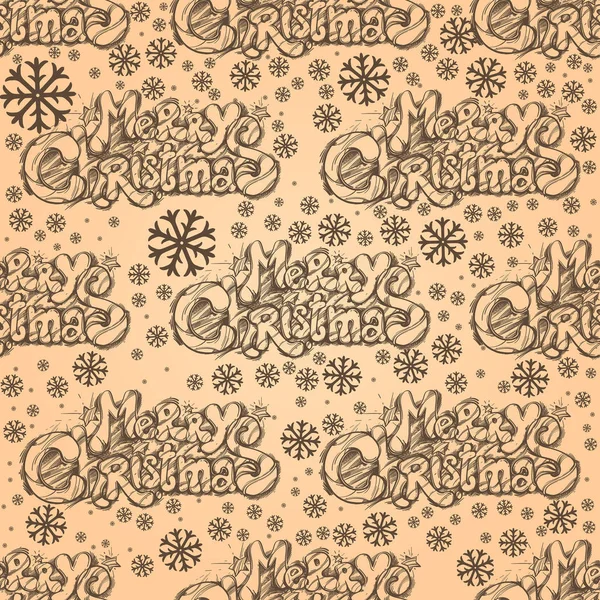 Nahtloses Muster Mit Handgezeichneter Aufschrift Frohe Weihnachten Und Schneeflocken Zum — Stockvektor