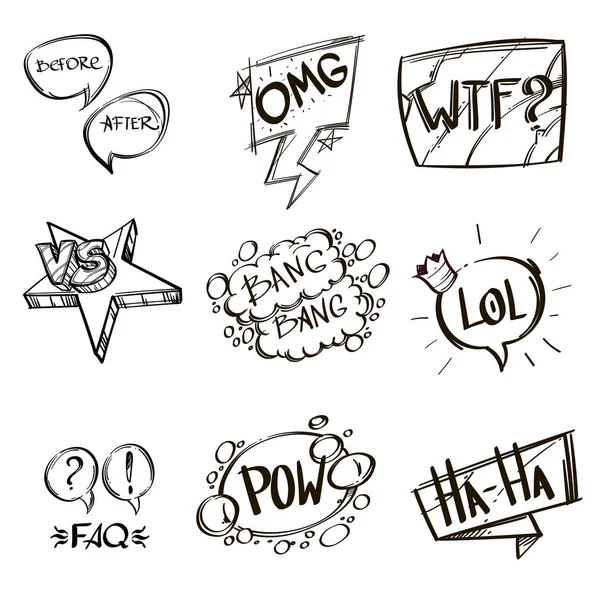 Set Hand Drawn Speech Bubbles Inscriptions Vector Illustration Isolated White — Stock Vector