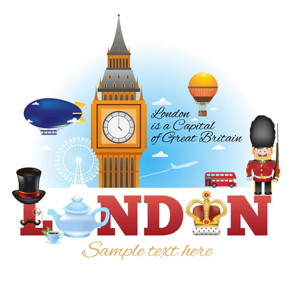 Londres Ilustración Vectorial Con Símbolos Tradicionales Londres Gran Bretaña Para — Vector de stock