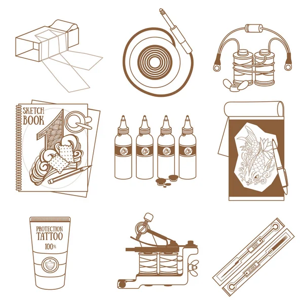 Conjunto Ícones Desenhados Mão Com Produtos Tatuagem Para Design Produto —  Vetores de Stock