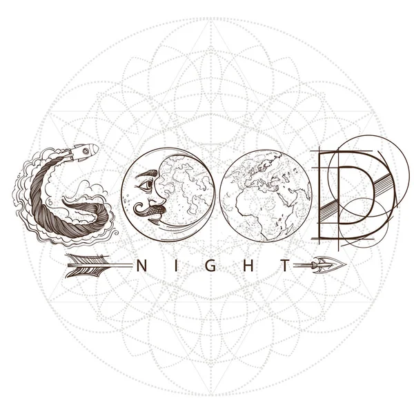 Texte Vectoriel Bonne Nuit Avec Lune Étoiles — Image vectorielle