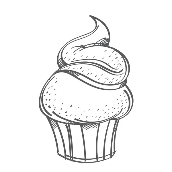 Vector Capcake Con Crema Ilustración Plana Monocromática Aislada Sobre Fondo — Vector de stock