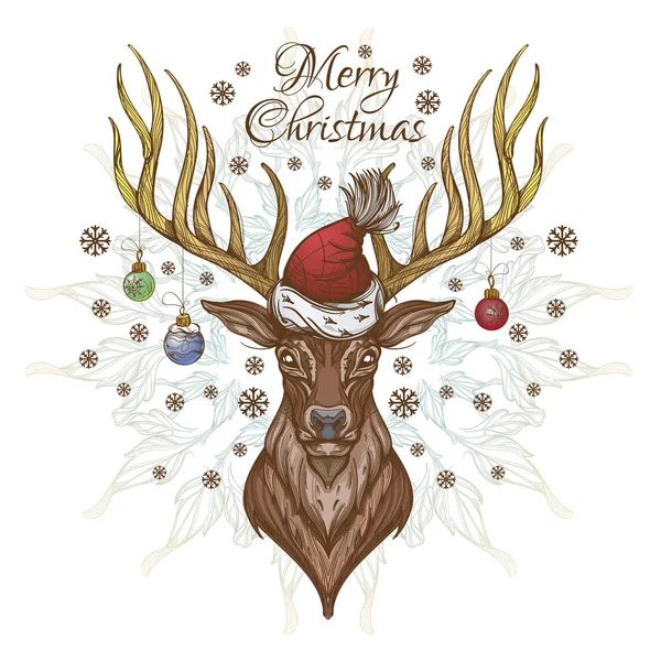 Beautiful Deer Christmas Decorations Vector Illustration Greeting Cards Posters Other — Stock Vector