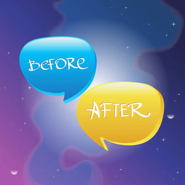 Speech Bubbles Inscription Vector Illustration Blue Violet Cosmic Background — Stock Vector
