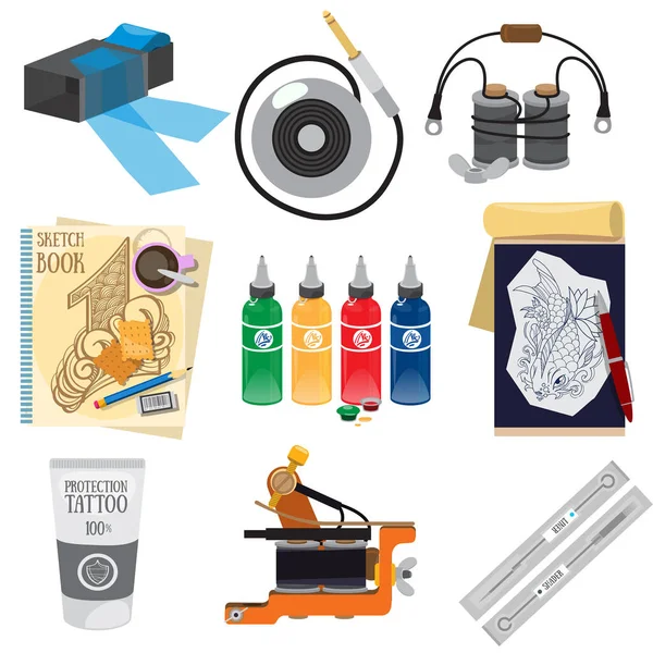 Набір Інструментів Татуювання Набір Іконок Дизайну Товарів Рекламних Продуктів — стоковий вектор