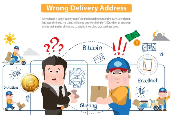 Mauvaise Adresse Livraison Bitcoin Concept Crypto Monnaie Infographies Vectorielles Pour — Image vectorielle