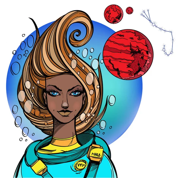 Chica Afroamericana Chica Simboliza Signo Del Zodiaco Escorpio Ilustración Color — Archivo Imágenes Vectoriales