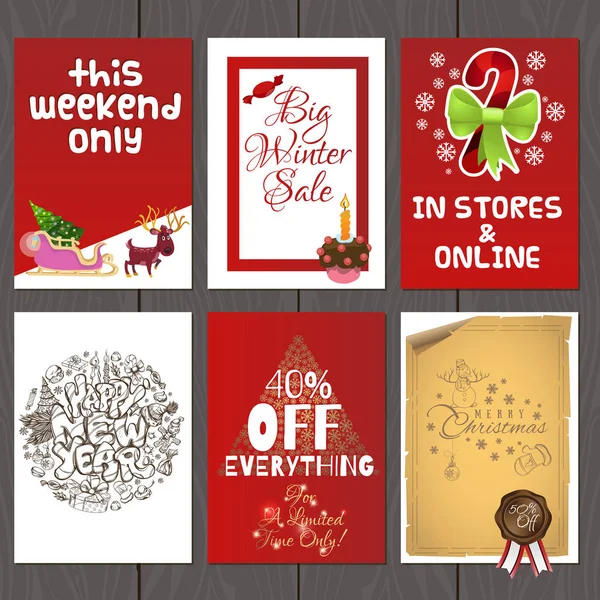 Conjunto Cartões Para Vendas Promoções Natal Ano Novo — Vetor de Stock