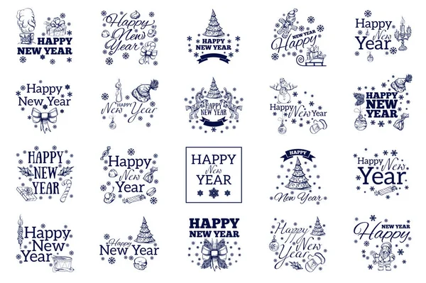 Happy New Year Set Typographic Elements Greeting Cards Invitations Other — Stock Vector