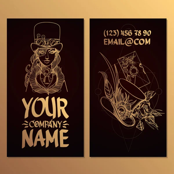 Plantilla Tarjeta Con Mujer Sombrero Estilo Steampunk Para Crear Tarjetas — Vector de stock