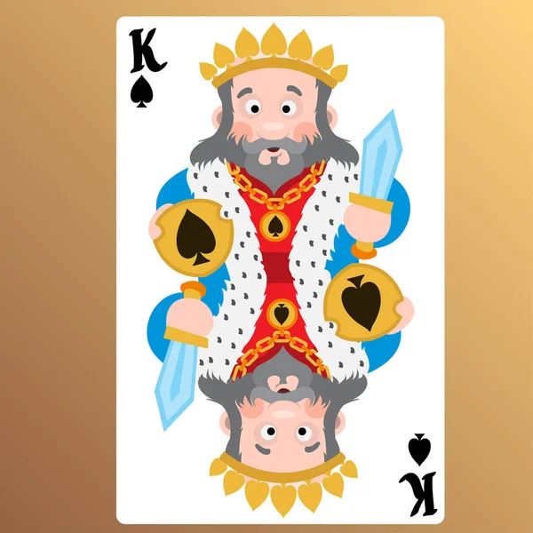 Koning Van Schoppen Speelkaarten Met Schattige Stripfiguren — Stockvector