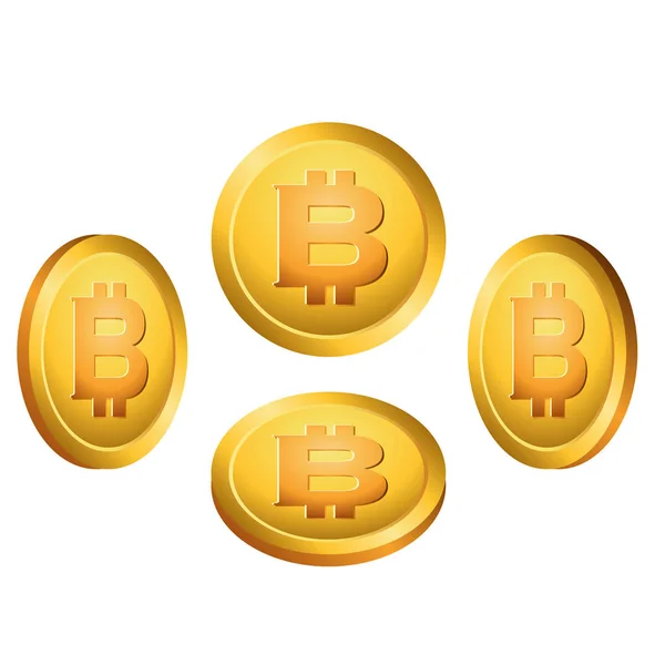 Bitcoins Złote Monety Logo Kryptowaluta Wektor Ilustracja Białym Tle — Wektor stockowy