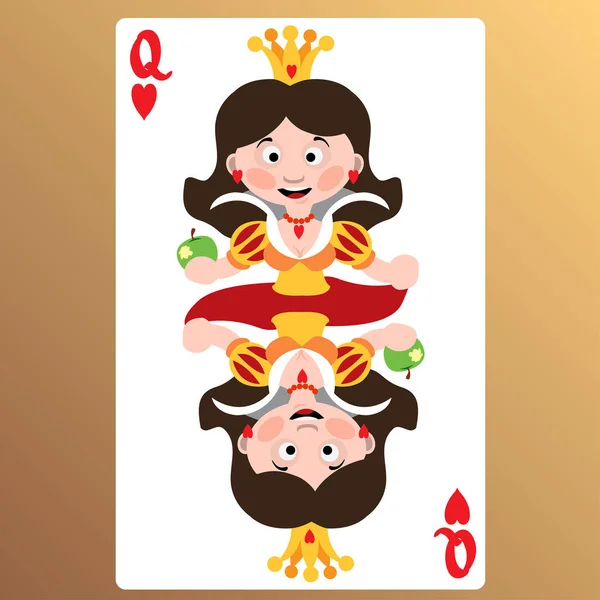 Βασίλισσα Της Καρδιάς Παίζοντας Κάρτες Χαριτωμένο Χαρακτήρες Κινουμένων Σχεδίων — Διανυσματικό Αρχείο