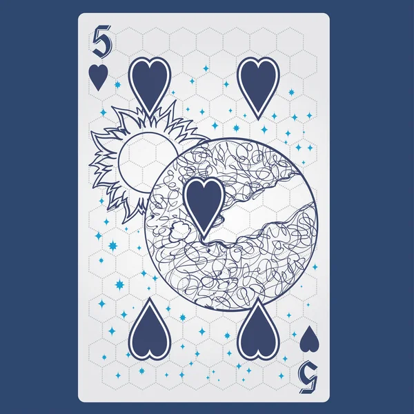 Cinco Copas Jogando Cartão Com Design Original Sobre Tema Espaço — Vetor de Stock
