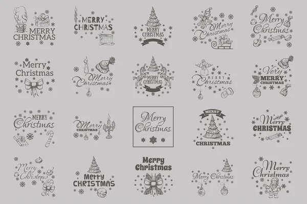 Vrolijk Kerstfeest Set Typografische Elementen Voor Wenskaarten Uitnodigingen Andere Items — Stockvector