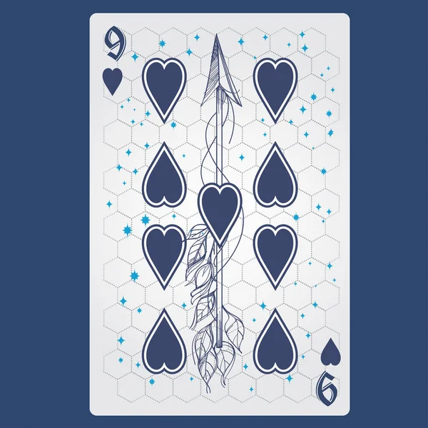 Nove Copas Jogando Cartão Com Design Original Sobre Tema Espaço — Vetor de Stock