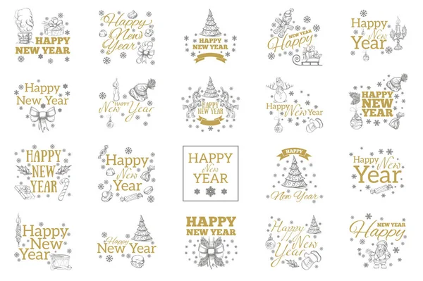 Happy New Year Set Typographic Elements Greeting Cards Invitations Other — Stock Vector