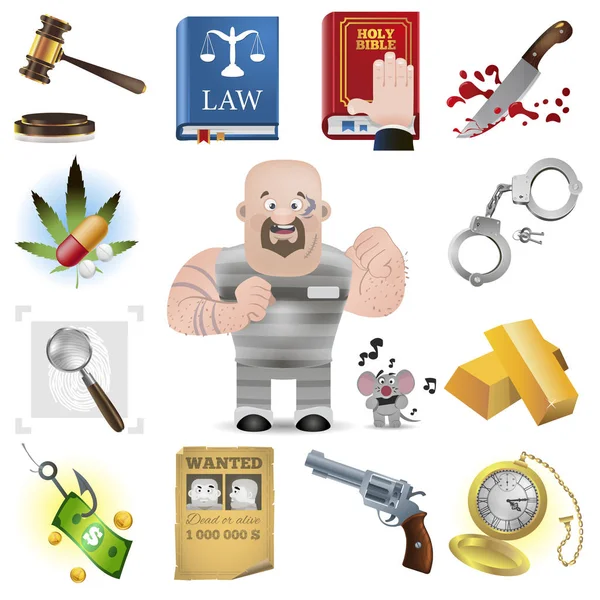 Prisioneiro Criminoso Conceito Infringir Lei Personagem Objectos Conjunto Ilustrações Vetoriais —  Vetores de Stock
