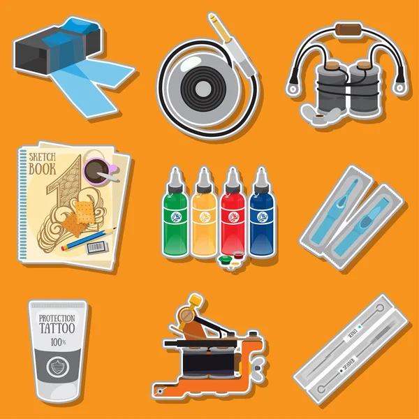 Set Tattoo Tools Set Icons Design Goods Promotional Products — Stock Vector