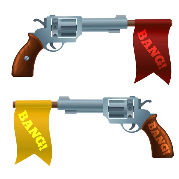 Deux Revolvers Avec Des Drapeaux Bang Illustration Vectorielle Isolée Sur — Image vectorielle