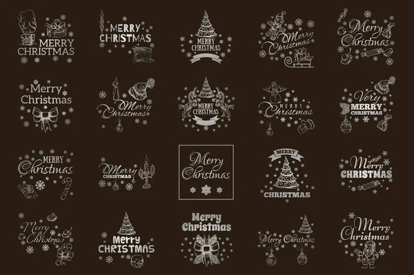 Vrolijk Kerstfeest Set Typografische Elementen Voor Wenskaarten Uitnodigingen Andere Items — Stockvector