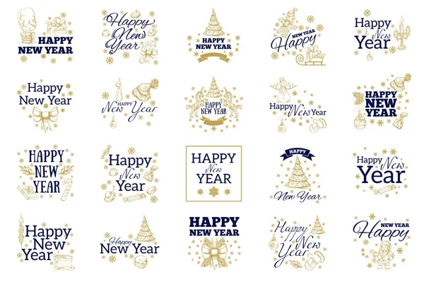 Happy New Year Set Typographic Elements Greeting Cards Invitations Other — Stock Vector