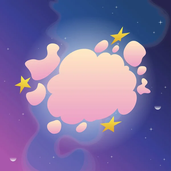 Speech Bubble Pink Cloud Stars Vector Illustration Blue Violet Cosmic — Stock Vector
