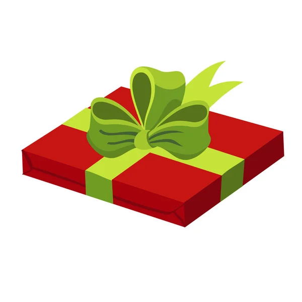 Rote Quadratische Schachtel Mit Einem Geschenk Mit Grünem Band — Stockvektor
