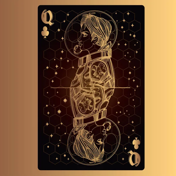 Drottningen Klubbar Spelkort Med Originell Design Temat Rymden — Stock vektor