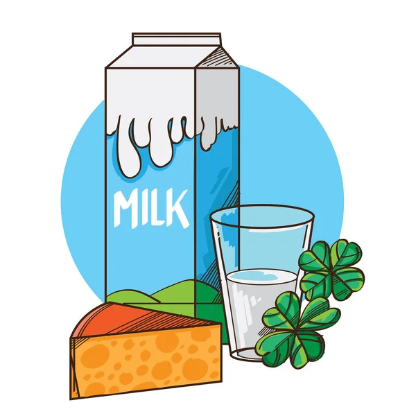 Verre Lait Avec Paquet Supérieur Pignon Fermer Boîte Lait Vache — Image vectorielle