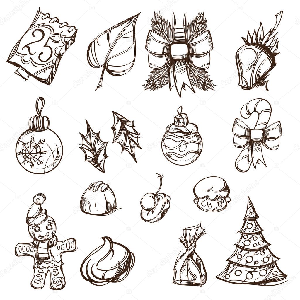 New Year clipart. Sweets and Christmas tree.
