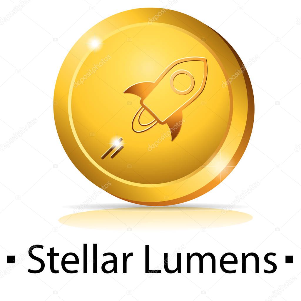 Stellar Lumens. Gold coin with cryptocurrency logo. Vector illustration isolated on white background.